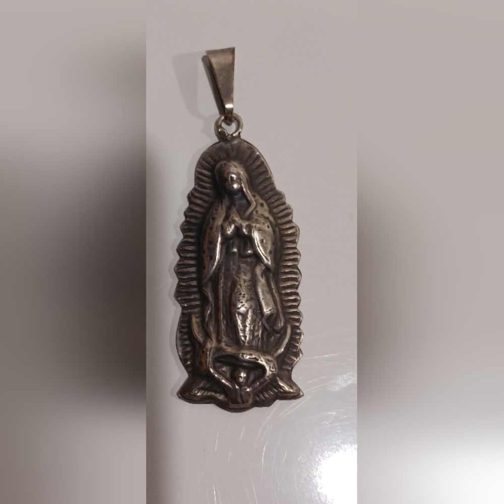 Vintage Sterling Silver Our Lady Of Guadalupe Pendant